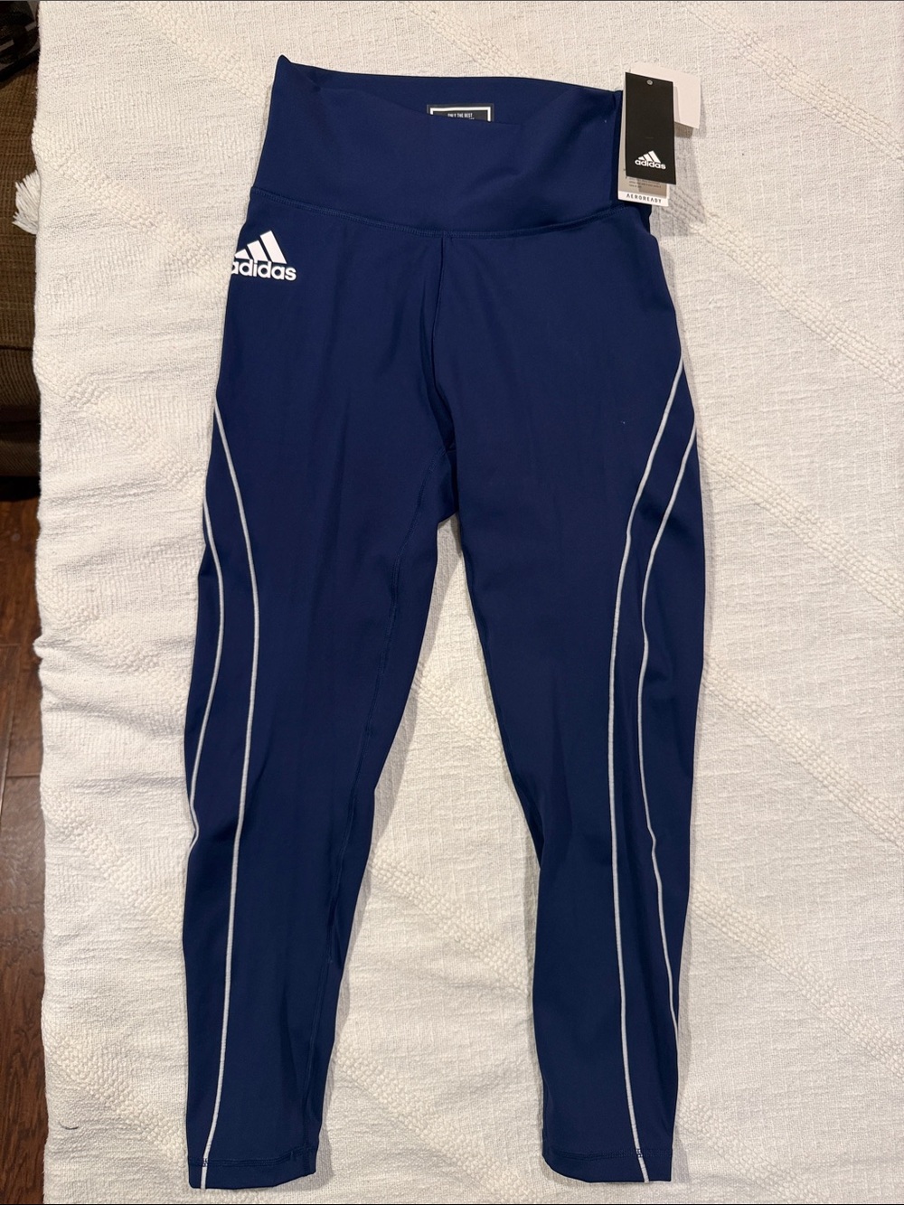 adidas Girls Navy tights with White Piping